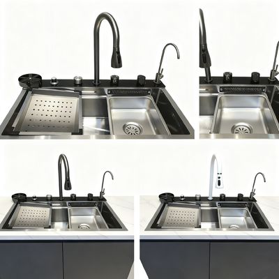 calidad  Customized Premium Cup Washer Integrated Hand-Polished 304/316 Stainless Steel Kitchen Sink with 250-300mm Bowl Depth and 1.2-2.0mm Panel Thickness fábrica