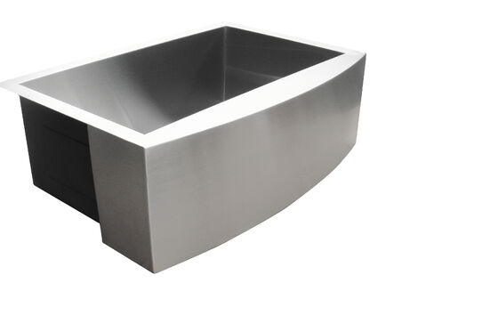 Buen precio Halla de acero inoxidable 304 de la granja con amortiguación del sonido y diseño frontal del delantal curvado en línea