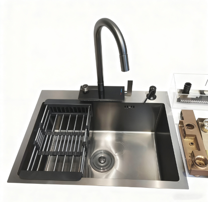 Buen precio 304 Stainless Steel Kitchen Sink Set. Lavadora de cuencas de alta calidad hecha a mano con grifo de cocina de alto arco. en línea