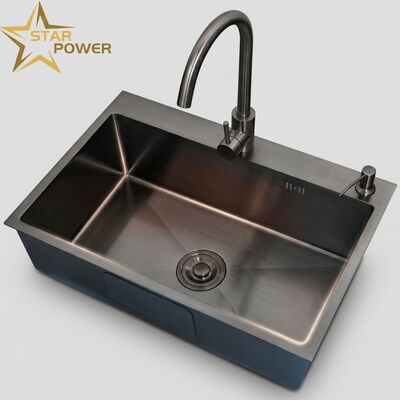 Buen precio SUS304 Lavabo de cocina de acero inoxidable con acabado PVD metálico y cuenca extra profunda de 10 pulgadas online