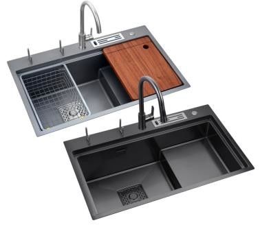 Smart Black Nano Whale Waterfall Cuenca de lavado de panal de miel de ranura única Cuenca de lavado de cuenca doble máquina de lavado de cocina macetas grandes