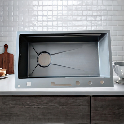 Estilizado Gris Tono Gris Partisión-diseñado fregadero de cocina Partisión para el control del agua, aspecto gris se ajusta a la cocina moderna