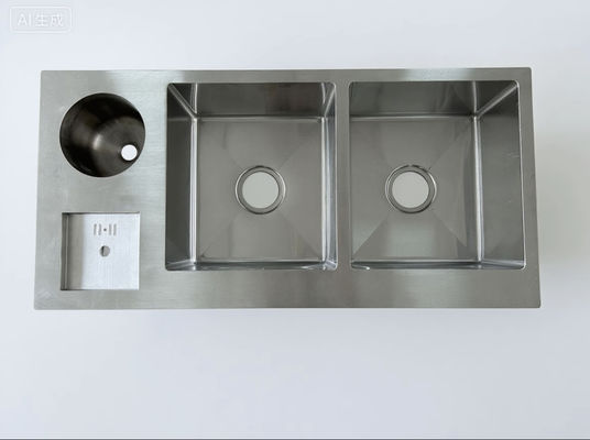 Buen precio Fregadero de cocina de doble tazón de acero inoxidable 304 con accesorios en línea
