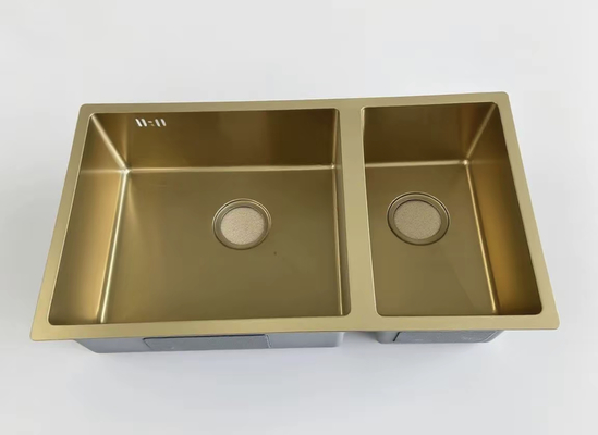 El fregadero de acero inoxidable de doble tazón de oro es anti-manchas, duradero e ideal para cocinas modernas