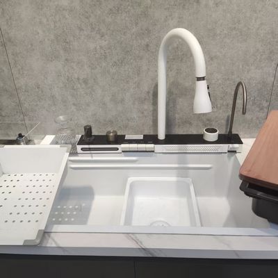 Cuenca de cocina multifuncional de acero inoxidable de montaje superior de doble tazón