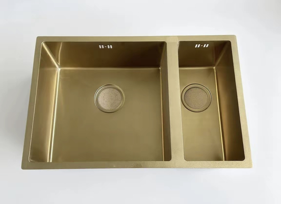 Fregadero de cocina de acero inoxidable SUS304 con acabado dorado y escurridor