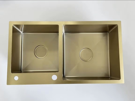 Fregadero de cocina de acero inoxidable SUS304 con acabado dorado y escurridor