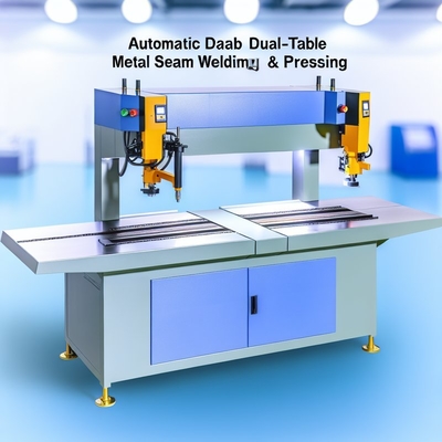 Máquina automática de soldadura y prensado de costuras metálicas de doble mesa