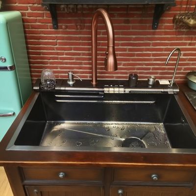 Buen precio Compatible con montaje bajo encimera y sobre encimera, fregadero de cocina de acero inoxidable de doble seno, capacidad de 11 kg | Profundidad de seno personalizable disponible | Calibre de acero personalizable disponible en línea