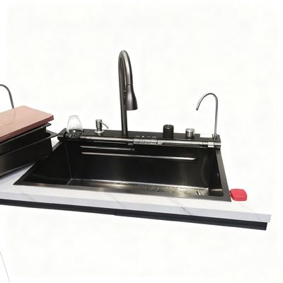 Buen precio Lavadero de cocina de acero inoxidable de primera calidad con grifo de arco alto en línea