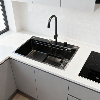 800 mm Cuenco de cocina de acero inoxidable de doble tazón con grifo de arco alto para cocinas modernas