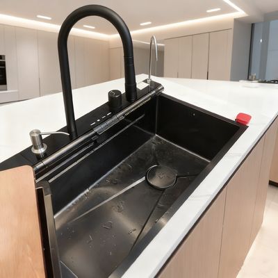 Lavadero de cocina de acero inoxidable de doble cuenca de 800 mm con acabado cepillado, almohadillas amortiguadoras de sonido y drenaje trasero