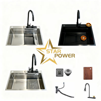Buen precio Cuenca de cocina de acero inoxidable 304 de grado alimenticio con profundidad de recipiente de 250-300 mm y espesor de panel de 1,2-2,0 mm en línea