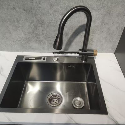 Lavadero de cocina hecho a mano con desagüe lateral de estilo japonés de calidad alimentaria 304/316 de acero inoxidable y profundidad de tazón ≥ 25 cm