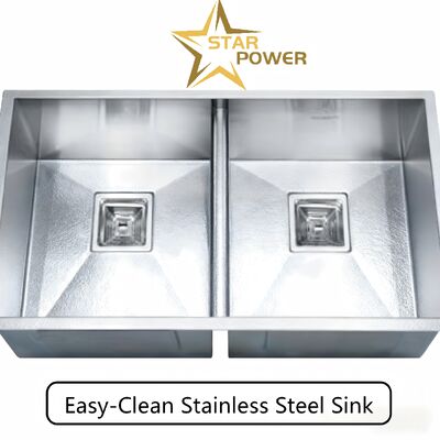 STAR POWER 304SS Premium engrosado artesanal de doble cuenco fregadero de cocina con acero inoxidable de grado alimenticio