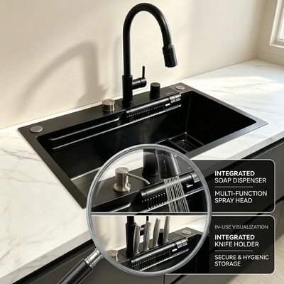 calidad El lavabo de cocina de acero inoxidable 304 lavabo de cocina de cuenco único cepillado lavabo de cocina de 600 mm 9 pulgadas cuenca profunda disponible profundidad de cuenca personalizada medida de acero personalizada disponible fábrica