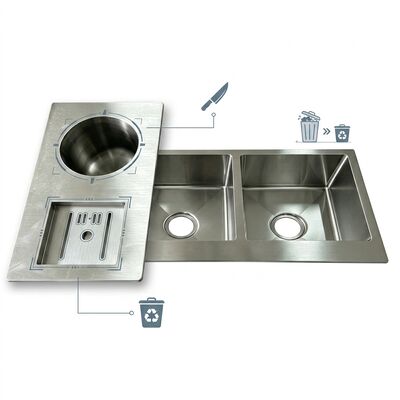 Buen precio Fregadero de cocina de montaje empotrado / encastrado de acero inoxidable 304, fregadero de cocina con cubeta principal y auxiliar, montaje empotrado PVD color grafito, 600 mm, cubeta de 9 pulgadas de profundidad | Profundidad de cubeta personalizada disponible | Calibre de acero personalizado disponible en línea