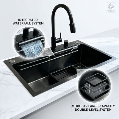 Buen precio Cuenca de cocina de montaje superior / caída en el fregadero 316 de acero inoxidable doble cuenco de cocina fregadero superficie mate montaje superior 800mm 220mm cuenca profunda profundidad personalizada disponible medida de acero personalizada disponible en línea