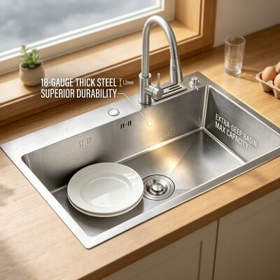 Buen precio Brushed 18-Gauge 304 Stainless Steel Single Bowl Kitchen Sink Undermount 1000mm 300mm Extra-Deep Basin en línea
