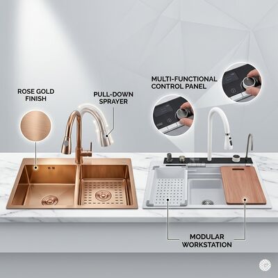 Buen precio Fregadero de cocina de acero inoxidable 316, fácil de limpiar, a prueba de arañazos, con revestimiento nanométrico de panal, doble cuenco, 900mm y 250mm de profundidad en línea