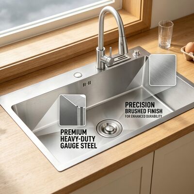 Buen precio Commercial Heavy-Duty 304 Stainless Steel Kitchen Sink Drop-In 1000mm 280mm Deep Single Bowl Basin en línea