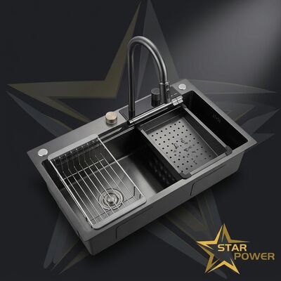 Buen precio PVD Vacuum-Plated Gunmetal Handmade 304 Stainless Steel Kitchen Sink Double Bowl 900mm 250mm Deep Basin en línea