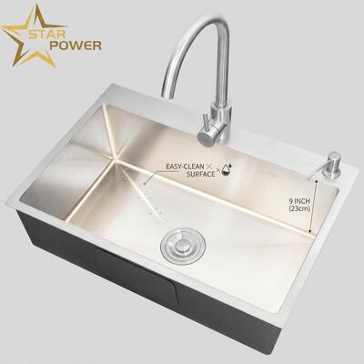 Buen precio Lavadero de cocina de doble tazón de acero inoxidable 304 con acabado nano-revestido y cuenca profunda de 9 pulgadas en línea