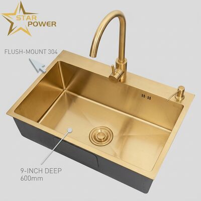 Buen precio Lavadero de cocina de acero inoxidable 304 con acabado dorado y diseño de montaje con caudal online