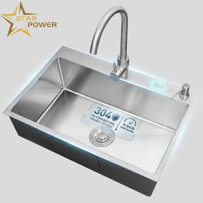 Buen precio Fregadero de cocina de acero inoxidable 304 con acabado cromado y fregadero de montaje inferior de 9 pulgadas de profundidad online