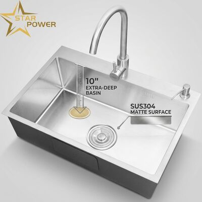 Buen precio 304 acero inoxidable doble cuenco de la cocina fregadero superficie mate de montaje superior 600 mm 9 pulgadas cuenca profunda en línea
