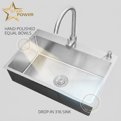 Buen precio Fregadero de cocina de doble cuenco igual de acero inoxidable SUS304, lavabo extraprofundo de 700 mm y 10 pulgadas, pulido a mano en línea