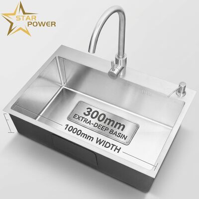 Buen precio 18 Gauge 304 SS Cuenco de cocina de una sola taza Brushed Undermount 1000mm 300mm Cuenca extra profunda online