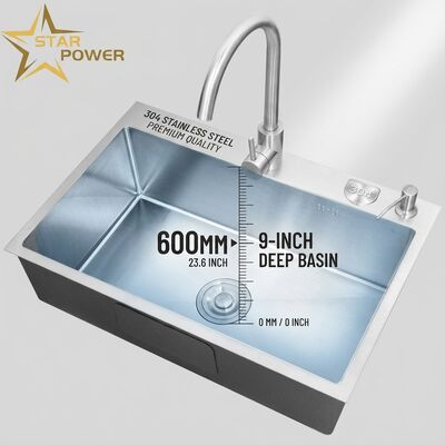 Buen precio 304 acero inoxidable Cuenco de cocina de doble cuenco Polido de montaje superior 600 mm 9 pulgadas Cuenca profunda en línea