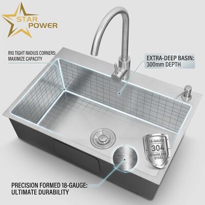 Buen precio Cuenca de cocina de montaje superior / caída en 18 calibre 304 SS Cuenca de cocina de doble tazón Superficie mate Cuenca superior de montaje superior 1000mm 300mm Cuenca extra profunda en línea