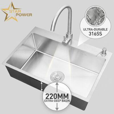 Buen precio Cuenca de cocina de montaje superior / caída en el fregadero 316 de acero inoxidable doble cuenco de cocina fregadero superficie mate montaje superior 800mm 220mm cuenca profunda profundidad personalizada disponible medida de acero personalizada disponible en línea