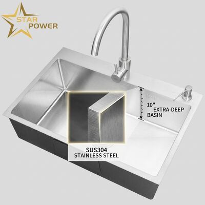 Buen precio Cuenca de cocina de doble tazón de acero inoxidable SUS304 Cuenca de cocina de doble tazón de acero inoxidable Polida Cuenca de montaje superior de 700 mm de 10 pulgadas de profundidad extra. Profundidad de cuenca personalizada disponible. Medida de acero personalizada disponible en línea