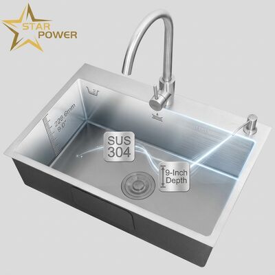 Buen precio El lavabo de cocina de acero inoxidable 304 lavabo de cocina de cuenco único cepillado lavabo de cocina de 600 mm 9 pulgadas cuenca profunda disponible profundidad de cuenca personalizada medida de acero personalizada disponible en línea