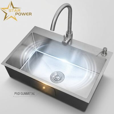 Buen precio Cuenca de cocina de nivel alimentario 304 SS Cuenca de cocina de cuenco principal y auxiliar PVD Cuenca de cocina de metal PVD Cuenca de 900 mm Cuenca profunda de 250 mm Profundidad de cuenca personalizada disponible Medida de acero personalizada en línea