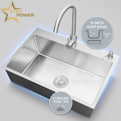 Buen precio Cuenca de cocina de doble tazón de acero inoxidable 304 Cuenca de cocina de superficie mate Cuenca de 600 mm de profundidad de 9 pulgadas en línea