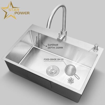 Buen precio El fregadero de cocina subterráneo de grado alimenticio 304 SS El fregadero de cocina de tazón único cepillado El fregadero subterráneo de 900 mm 250 mm Cuenca profunda en línea