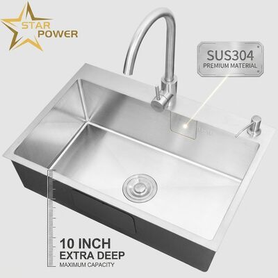 Buen precio Fregadero de cocina de montaje superior / sobre encimera de acero inoxidable SUS304, fregadero de cocina de doble seno igual, pulido a mano, sobre encimera, 700 mm, seno extragrande de 10 pulgadas | Profundidad de seno personalizable disponible | Calibre de acero personalizable disponible en línea