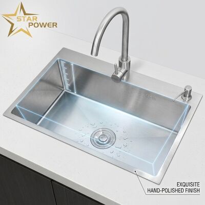 Buen precio 316 Acero inoxidable Cuenco de cocina principal y auxiliar fregadero de tono dorado con montaje de 800 mm 220 mm Cuenca profunda en línea