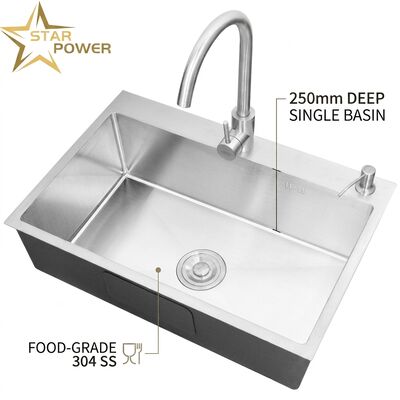 Buen precio El fregadero de cocina del solo cuenco de los aceros inoxidables 304 de categoría alimenticia cepilló el lavabo profundo de 900m m 250m m de Undermount en línea