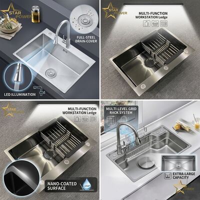 Buen precio Fregadero de cocina empotrado de acero inoxidable 304 cepillado calibre 18, diseño de desagüe rápido con ranura X de un solo tazón en línea