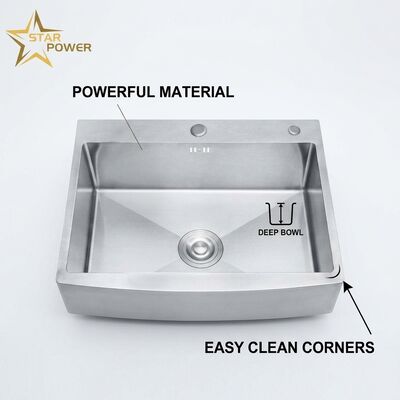 Buen precio 304 de acero inoxidable lavamanos de cocina de granja hechos a mano 33x22 pulgadas, delante del delantal de 16 gauge, diseño de esquina redondeada R10 en línea