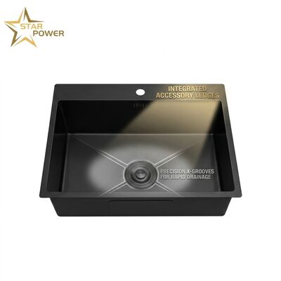 Buen precio Nano Negro Revestido 304 Estación de trabajo de acero inoxidable El fregadero de la cocina, el cuenco doble submontado, el kit de accesorios de la tabla de corte en línea