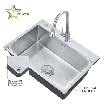Buen precio Fregadero de cocina de montaje superior de 25x22 pulgadas, acero inoxidable 304, un seno, revestimiento antibacteriano nano de calibre 18 en línea