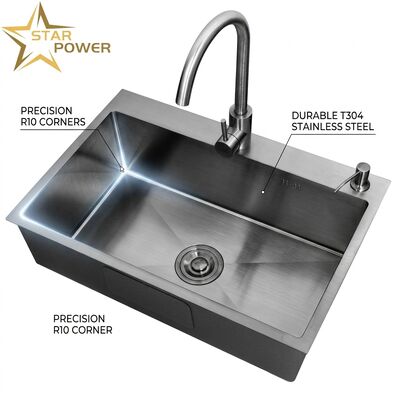 Buen precio Fregadero de cocina empotrado de 15 pulgadas, acero inoxidable 304, un seno, calibre 22, redondo, con accesorios en línea