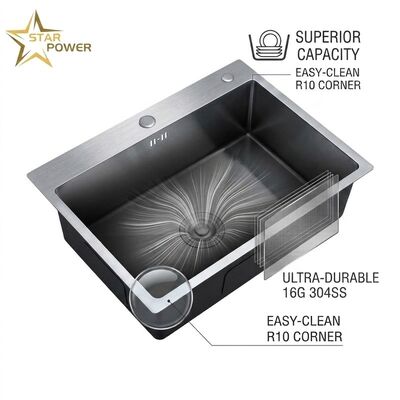 Buen precio 16 Gauge 304 Stainless Steel Deep Single Bowl Kitchen Sink Drop-in 33x22 Inch 10 Inch Basin Brushed Finish en línea