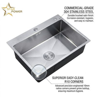 Buen precio 16 Gauge 316 Stainless Steel Deep Single Bowl Kitchen Sink Drop-in 30x18 Inch 10 Inch Basin Brushed Finish en línea